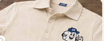 Cream polo with an embroidered mascot