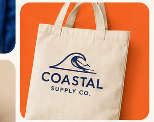 Natural canvas tote printed with the Coastal Supply Co logo