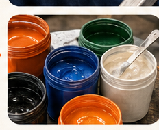 Tubs of mixed screen printing ink