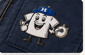 Denim jacket pocket with an embroidered mascot patch