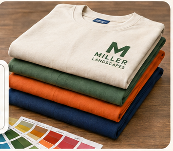 Folded printed tees with color swatch fan